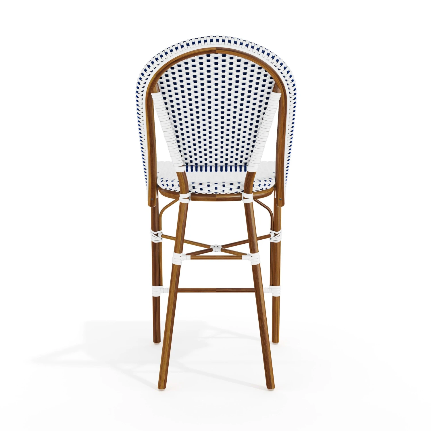 Lily Pond Indoor-Outdoor Stackable Bistro Counter Stool With Woodgrain Aluminum Finish Frame And Woven Rattan Back And Seat - Image 10