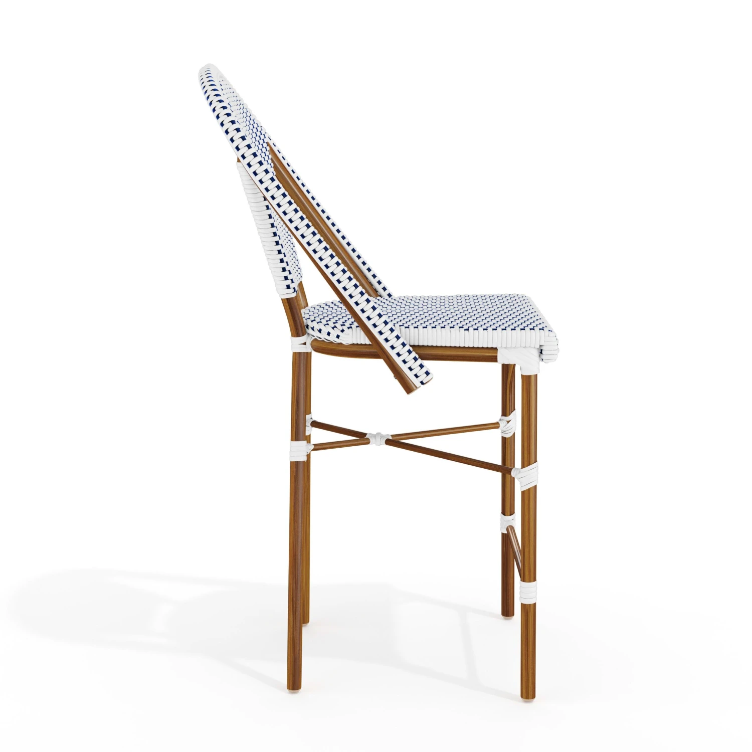 Lily Pond Indoor-Outdoor Stackable Bistro Counter Stool With Woodgrain Aluminum Finish Frame And Woven Rattan Back And Seat - Image 11