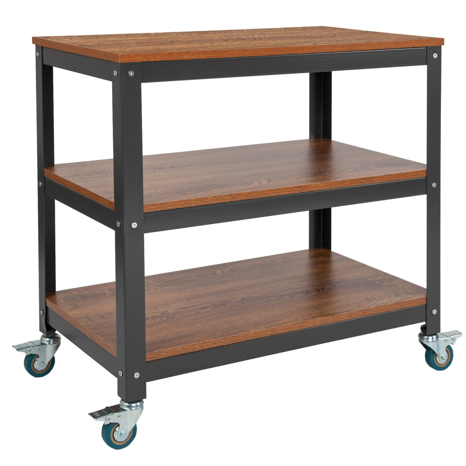 Flash Livingston Collection 30"W Rolling Storage Cart With Metal Wheels