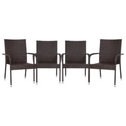 Flash Maxim Indoor/Outdoor Wicker Dining Chairs With Fade & Weather-Resistant Steel Frames For Patio And Deck