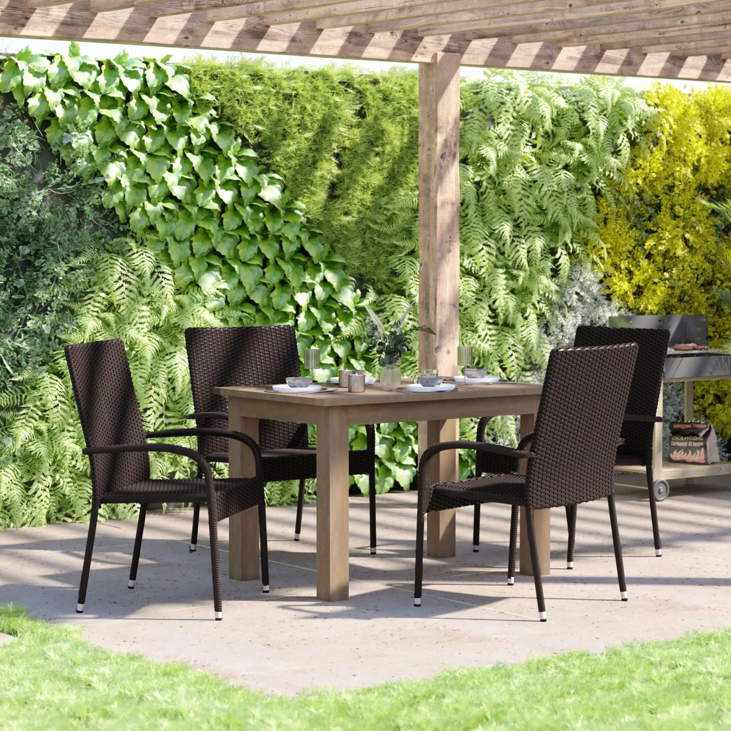 Flash Maxim Indoor/Outdoor Wicker Dining Chairs With Fade & Weather-Resistant Steel Frames For Patio And Deck - Image 3