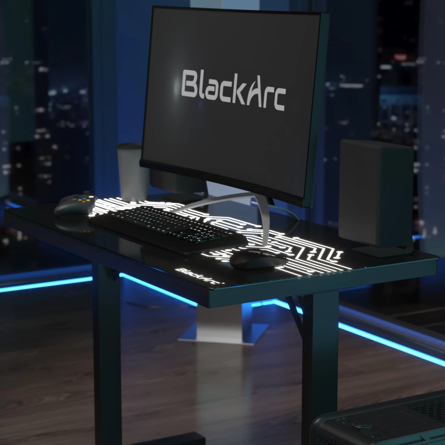MetriX 7 Gaming Desk With Circuit Board Inspired LED Lighted Top, 43" Gaming Computer PC Desk With Remote Controlled LED Lights - Image 5