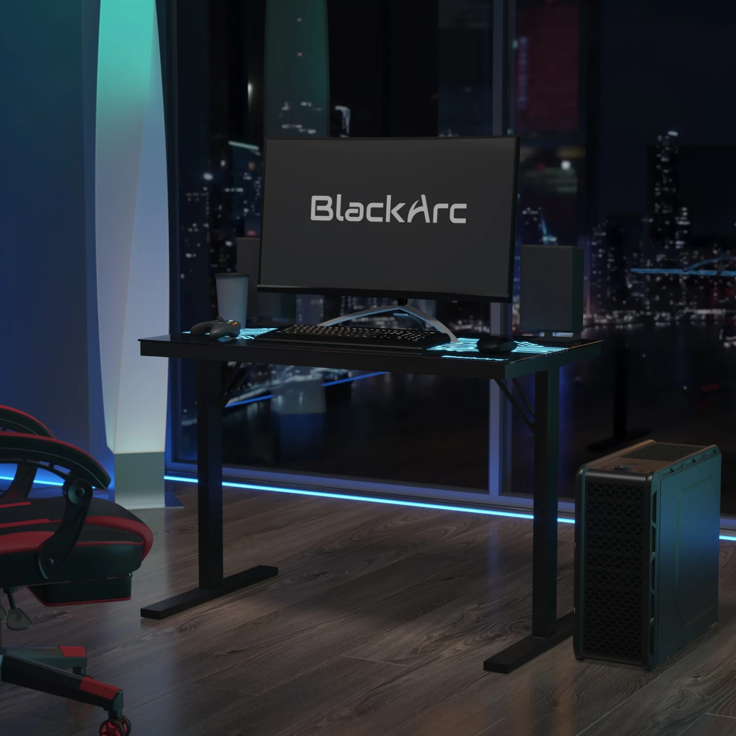 MetriX 7 Gaming Desk With Circuit Board Inspired LED Lighted Top, 43" Gaming Computer PC Desk With Remote Controlled LED Lights - Image 6