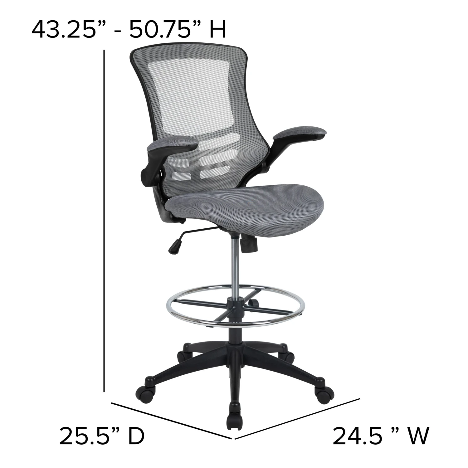 Flash Mid-Back Mesh Ergonomic Drafting Chair With Adjustable Foot Ring And Flip-Up Arms - Image 6