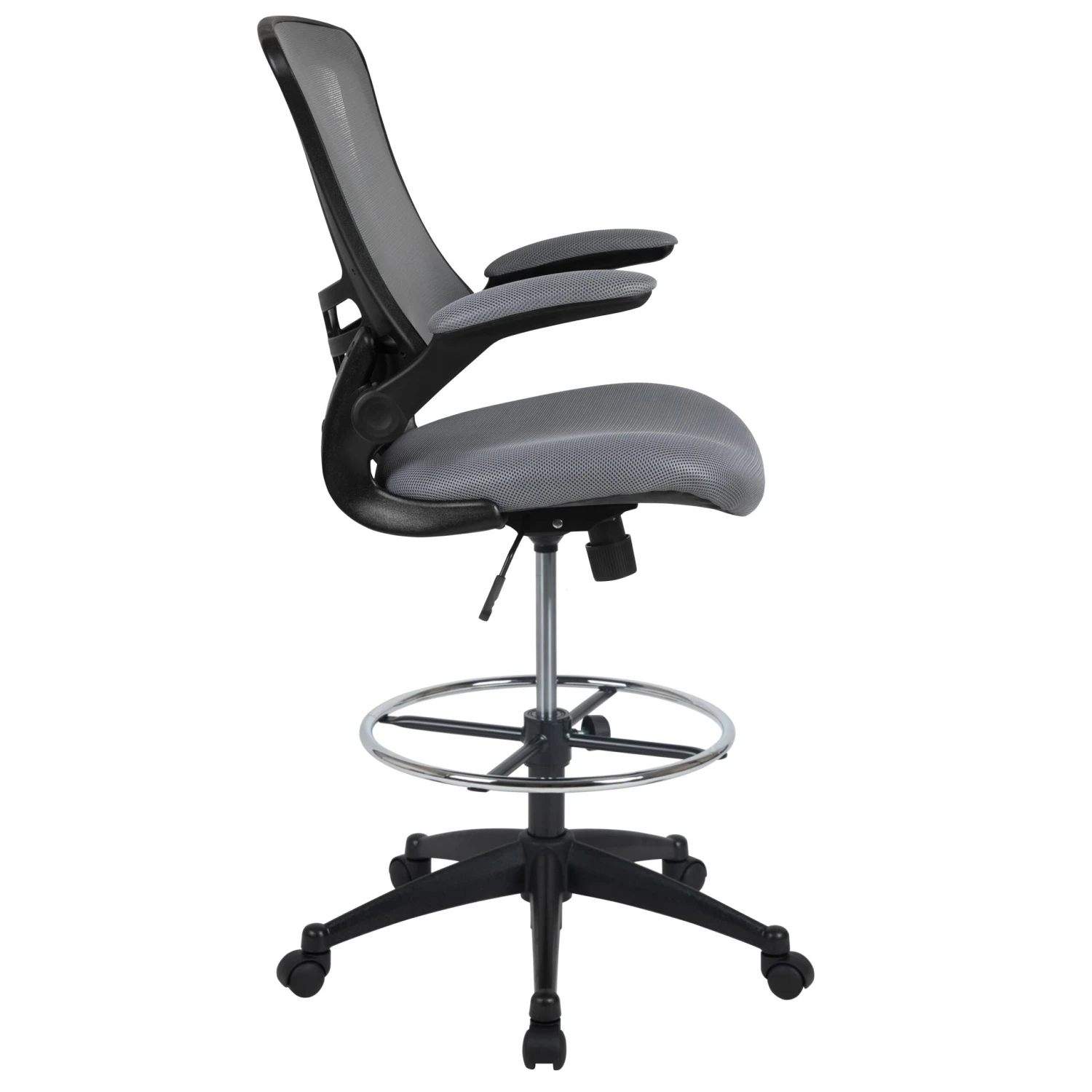 Flash Mid-Back Mesh Ergonomic Drafting Chair With Adjustable Foot Ring And Flip-Up Arms - Image 9