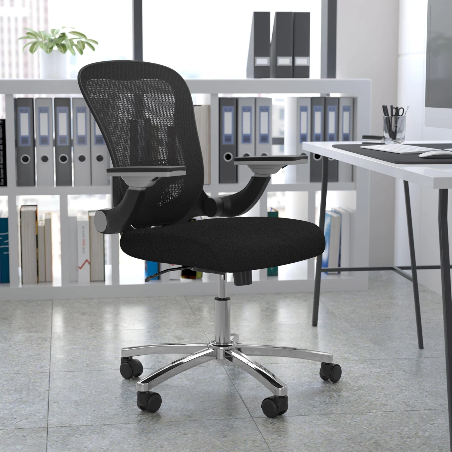 Flash Mid-Back Mesh Executive Swivel Ergonomic Office Chair With Height Adjustable Flip-Up Arms - Image 2