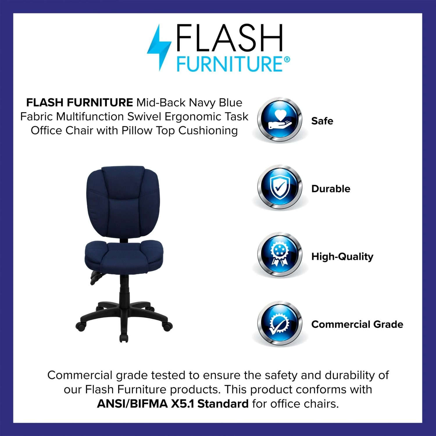 Flash Mid-Back Multifunction Swivel Ergonomic Task Office Chair With Pillow Top Cushioning - Image 13