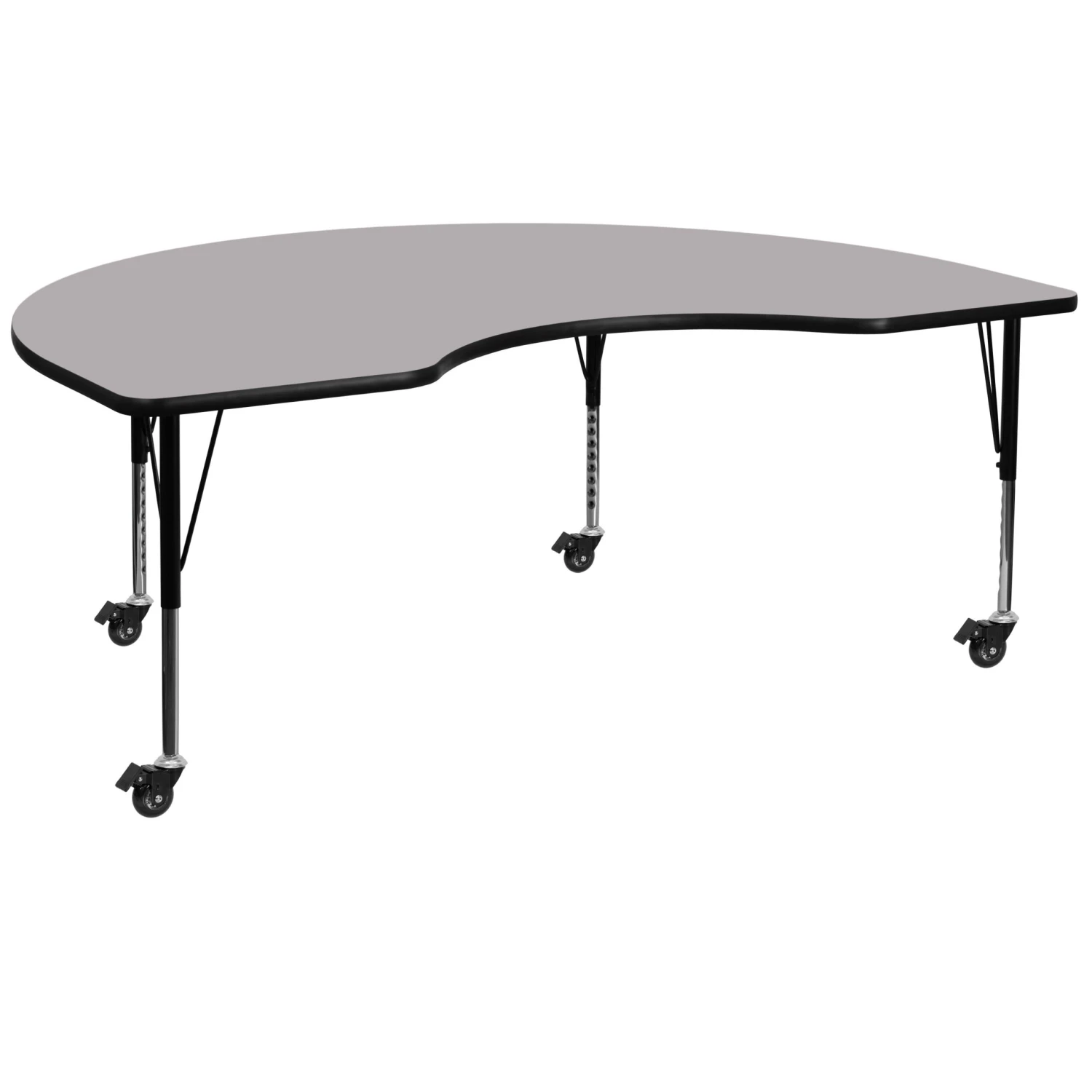 Flash Mobile 48''W X 96''L Kidney Thermal Laminate Activity Table - Height Adjustable Short Legs - Image 13