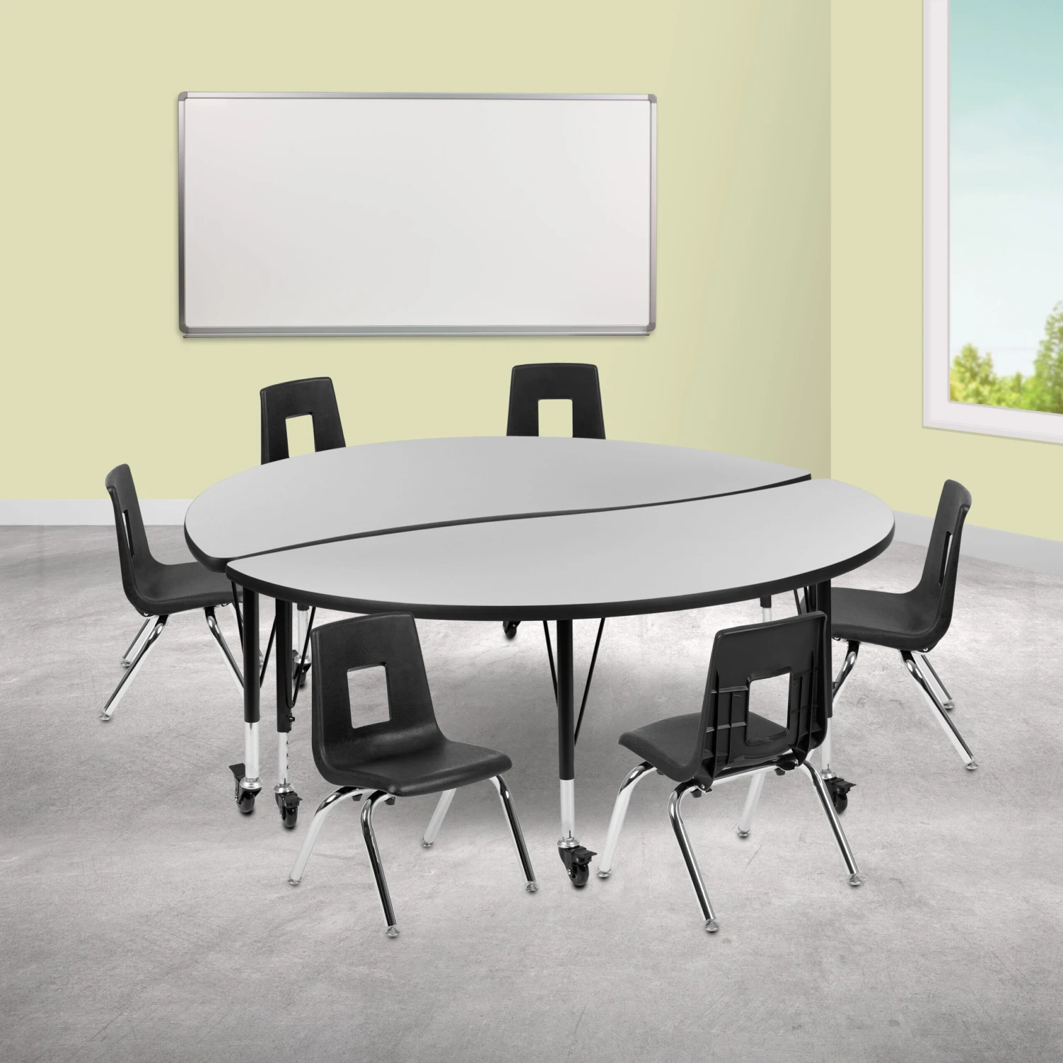 Flash Mobile 60" Circle Wave Flexible Laminate Activity Table Set With 14" Student Stack Chairs - Image 14