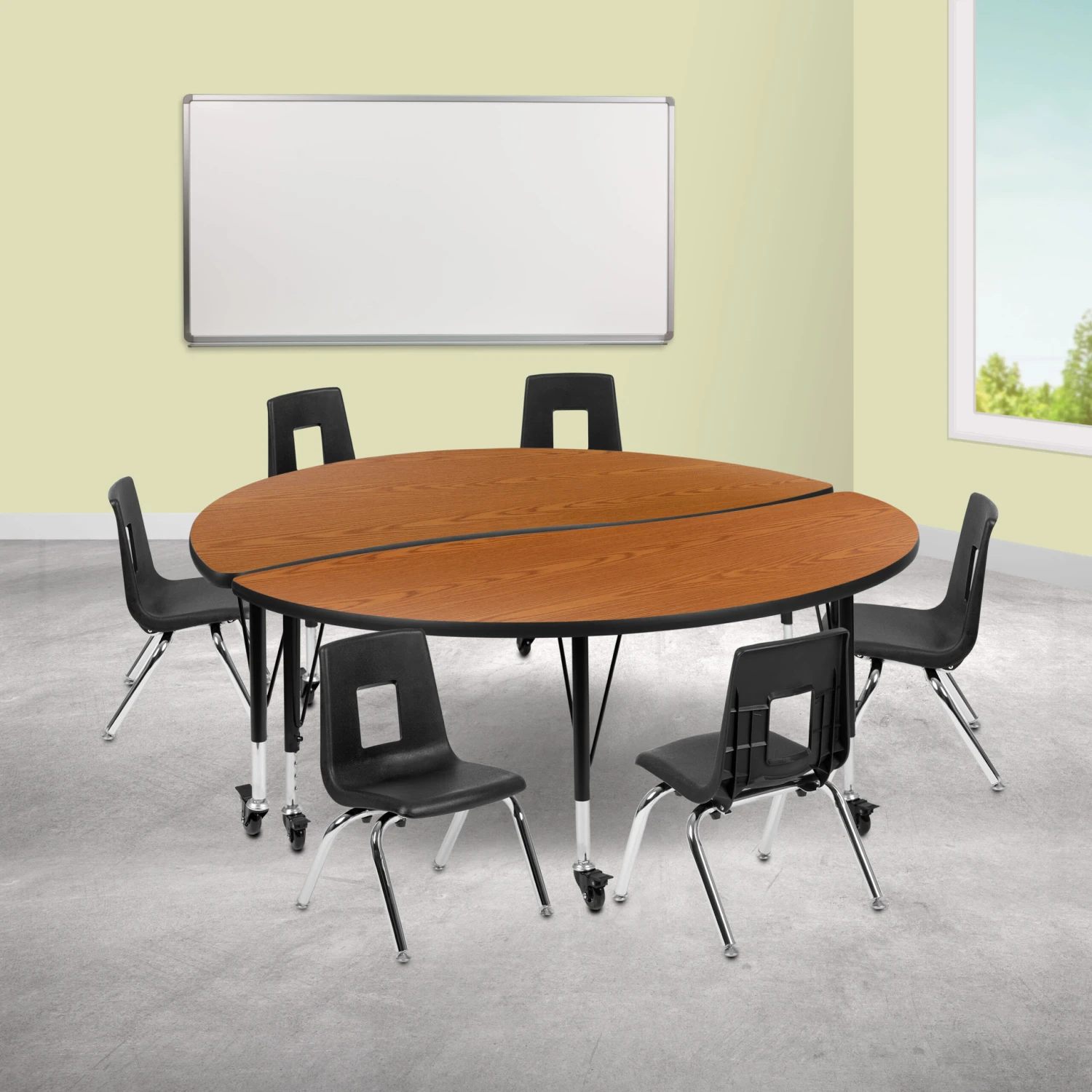 Flash Mobile 60" Circle Wave Flexible Laminate Activity Table Set With 14" Student Stack Chairs - Image 2