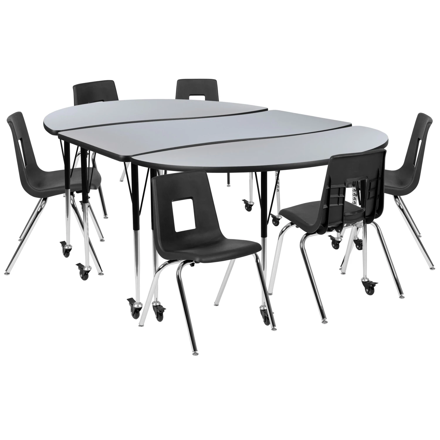 Flash Mobile 86" Oval Wave Flexible Laminate Activity Table Set With 18" Student Stack Chairs