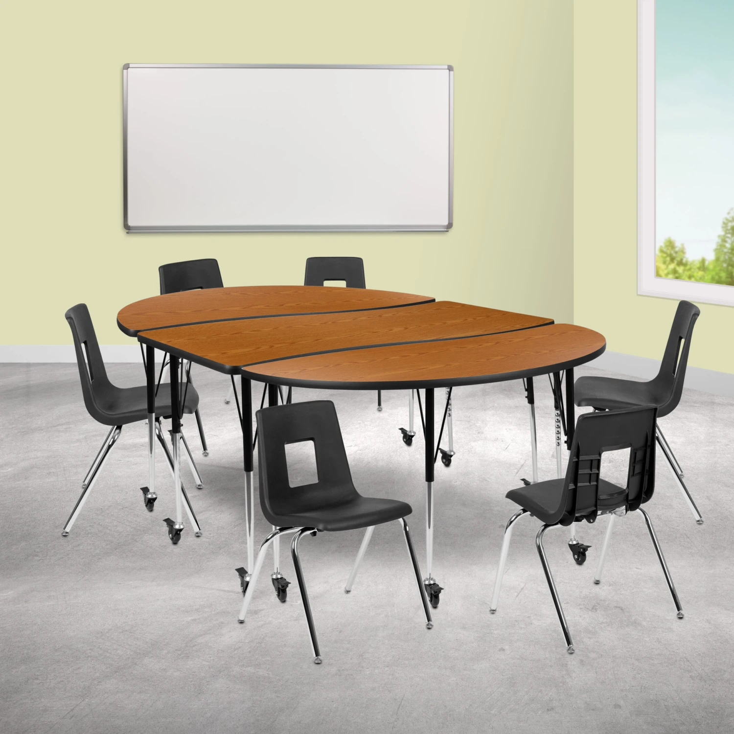 Flash Mobile 86" Oval Wave Flexible Laminate Activity Table Set With 18" Student Stack Chairs - Image 17