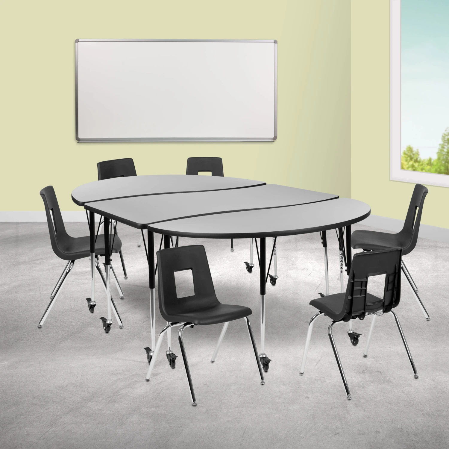 Flash Mobile 86" Oval Wave Flexible Laminate Activity Table Set With 18" Student Stack Chairs - Image 2