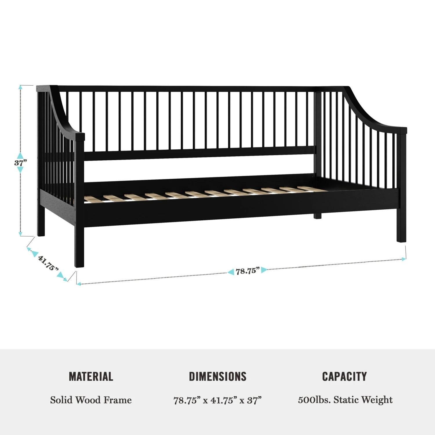 Neely Solid Wood Platform Daybed With Wooden Spindles And Slatted Foundation With No Box Spring Required - Image 16