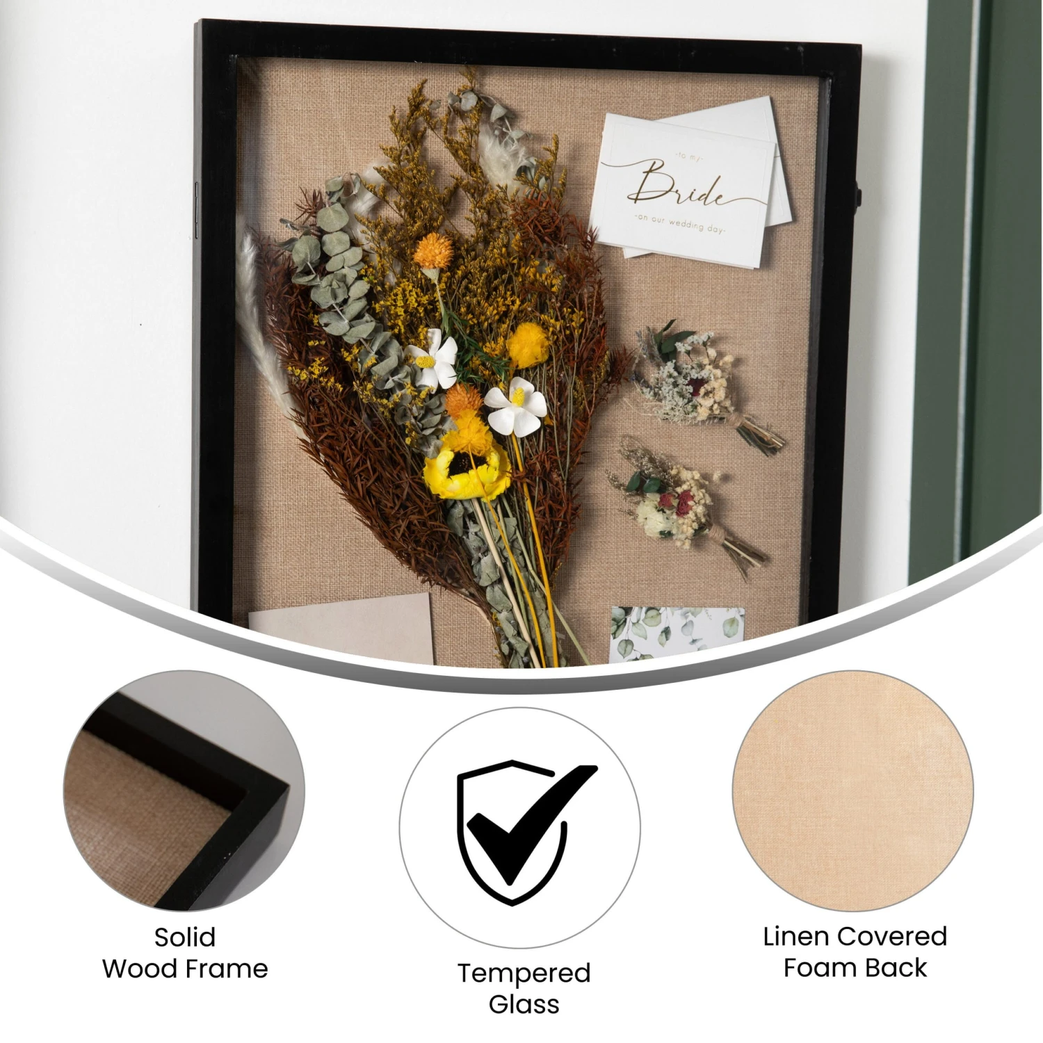 Flash Peyton Shadow Box Display Case With Linen Liner, Push Pins And Solid Pine Wood Frame - Image 18