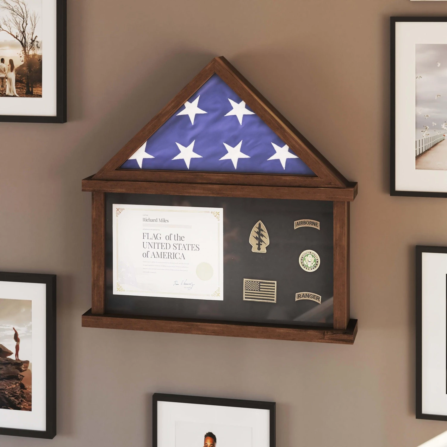 Flash Quincy Memorial Flag Display Case With Certificate Holder, Pine Wood Shadow Box For Flag, Certificate, And Medals - Image 14