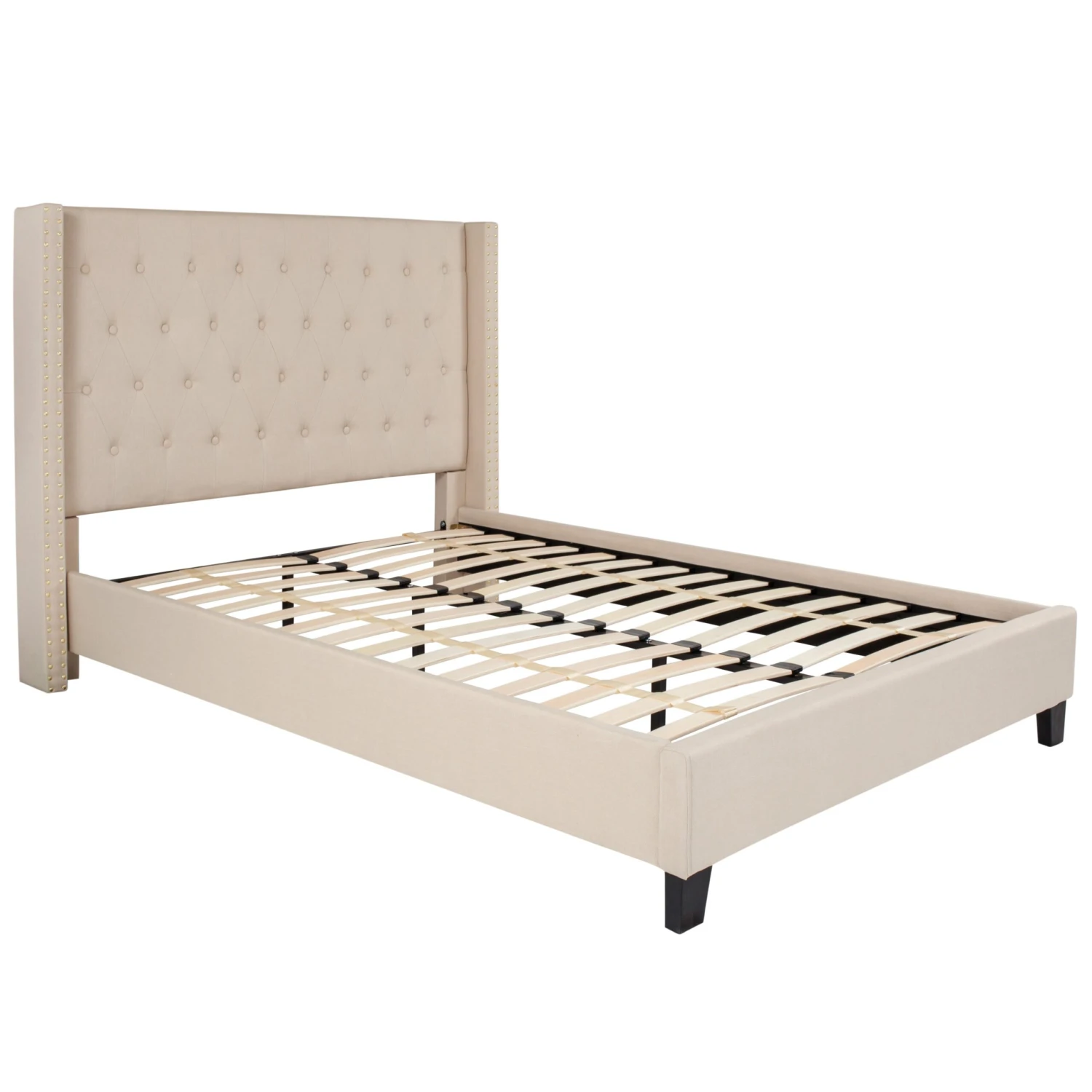 Flash Riverdale Tufted Upholstered Platform Bed With Accent Nail Trimmed Extended Sides