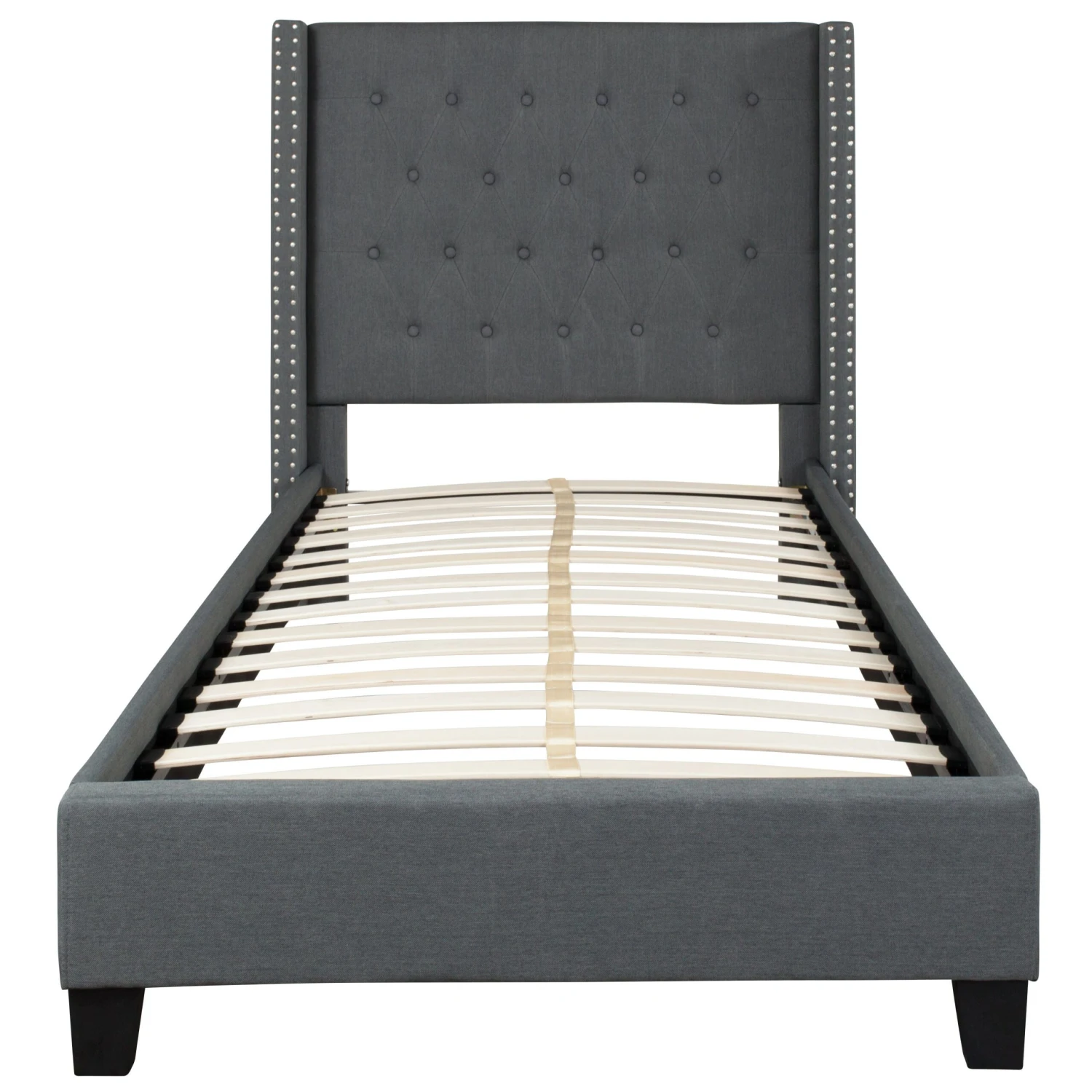 Flash Riverdale Tufted Upholstered Platform Bed With Accent Nail Trimmed Extended Sides - Image 20