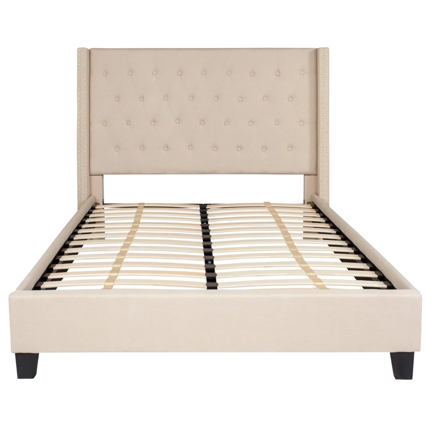 Flash Riverdale Tufted Upholstered Platform Bed With Accent Nail Trimmed Extended Sides - Image 5