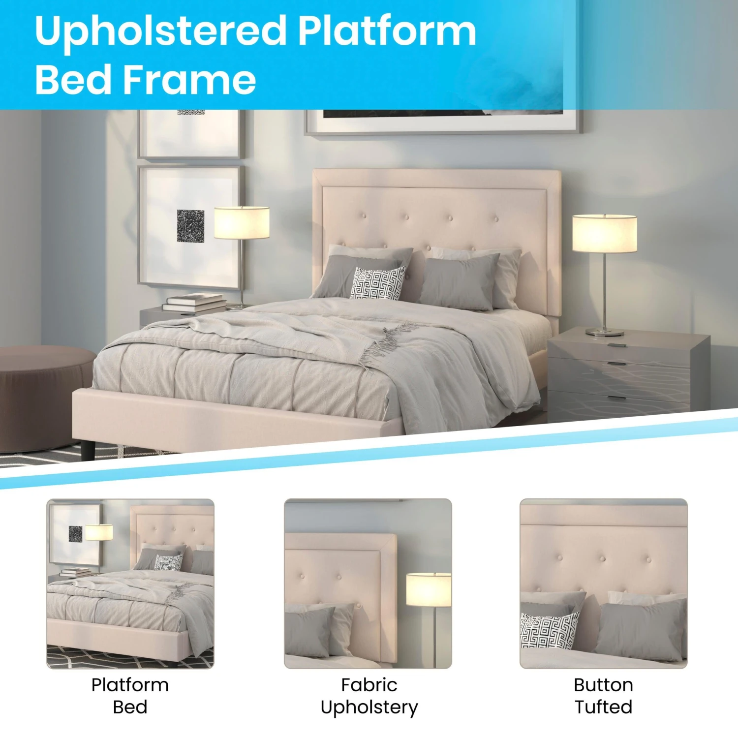 Flash Roxbury Tufted Upholstered Platform Bed With 10 Inch CertiPUR-US Certified Foam And Pocket Spring Mattress - Image 16