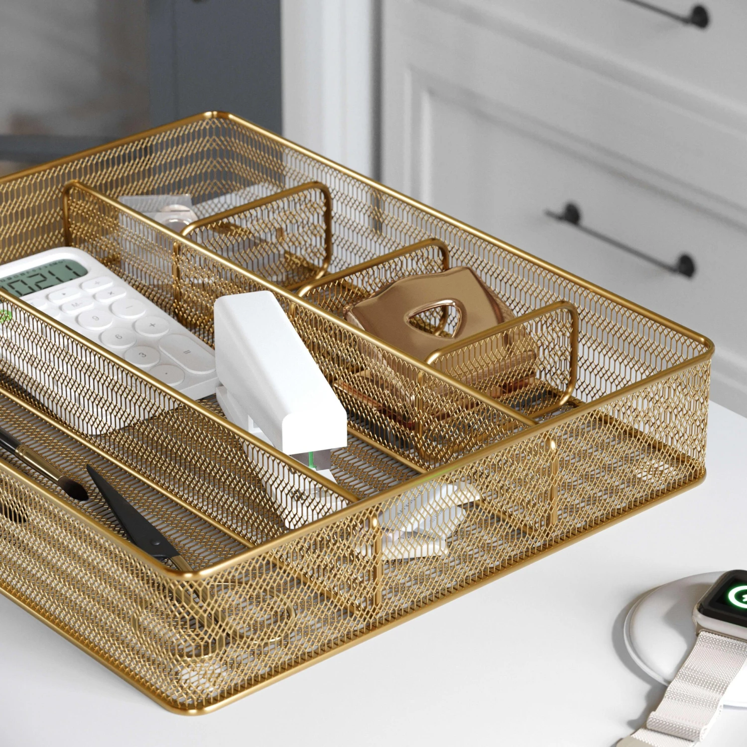 Ryder Mesh Metal 6 Compartment Larger Desk Drawer Organizer For Accessories And Office Supplies - Image 5