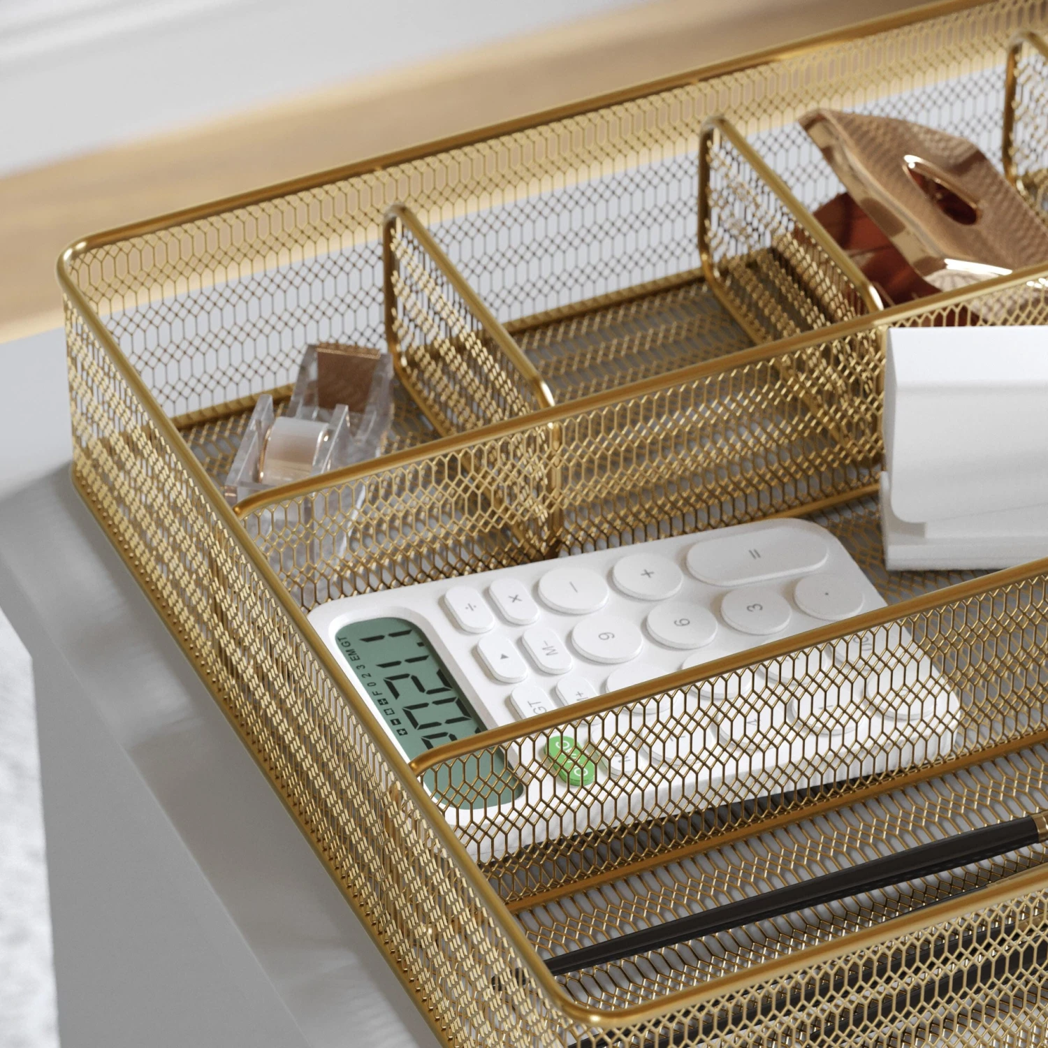 Ryder Mesh Metal 6 Compartment Larger Desk Drawer Organizer For Accessories And Office Supplies - Image 6