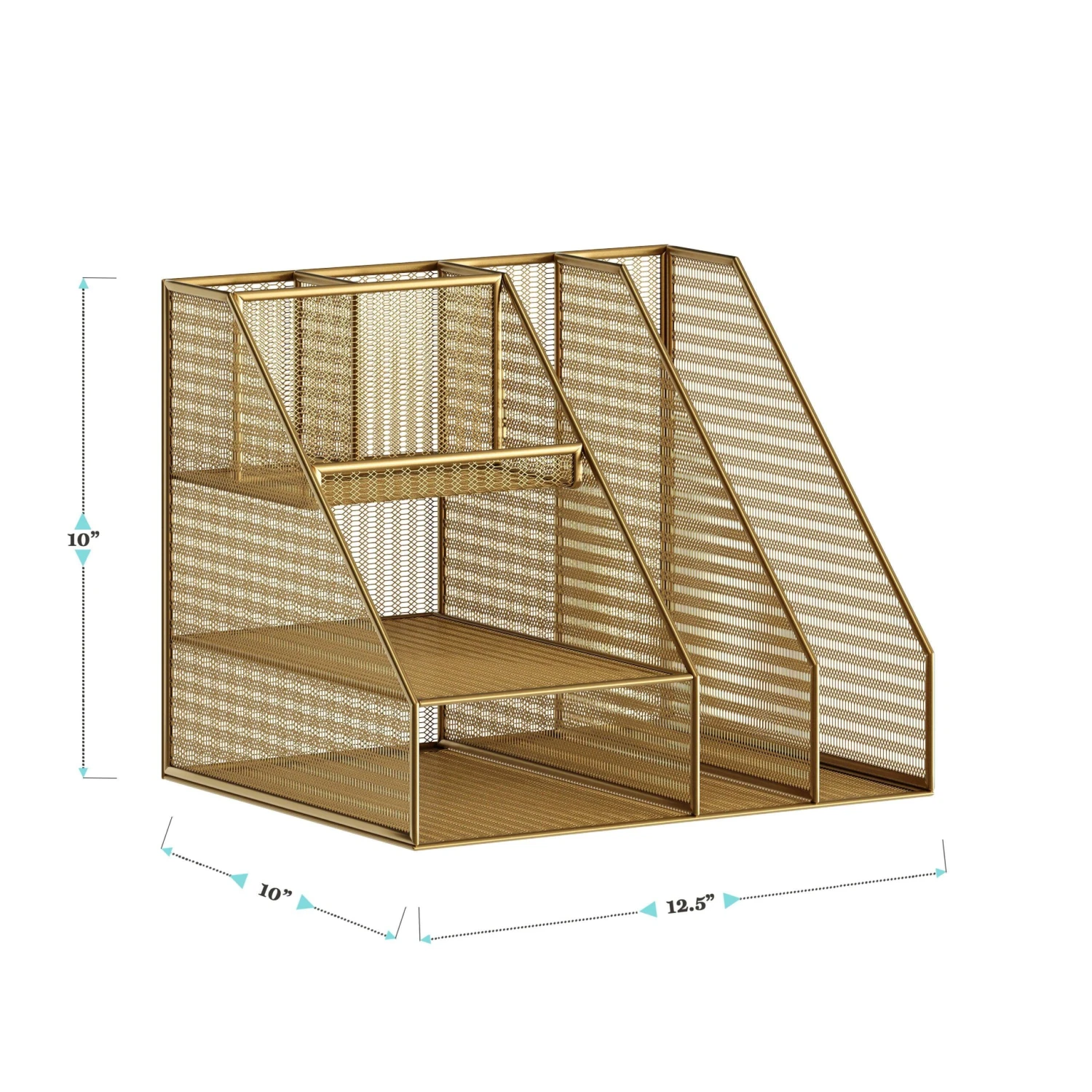 Ryder Mesh Metal Large Desktop Organizer With Magazine File Holder, Pen Holder, And Storage - Image 4