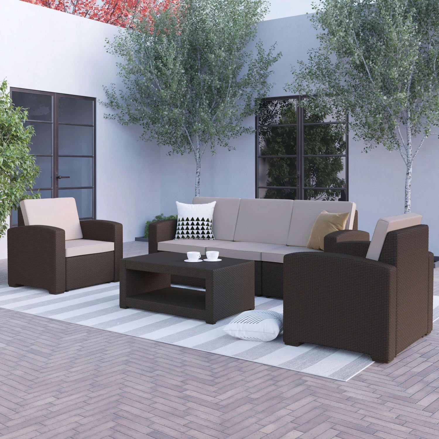 Flash Seneca 4 Piece Outdoor Faux Rattan Chair, Sofa And Table Set - Image 2
