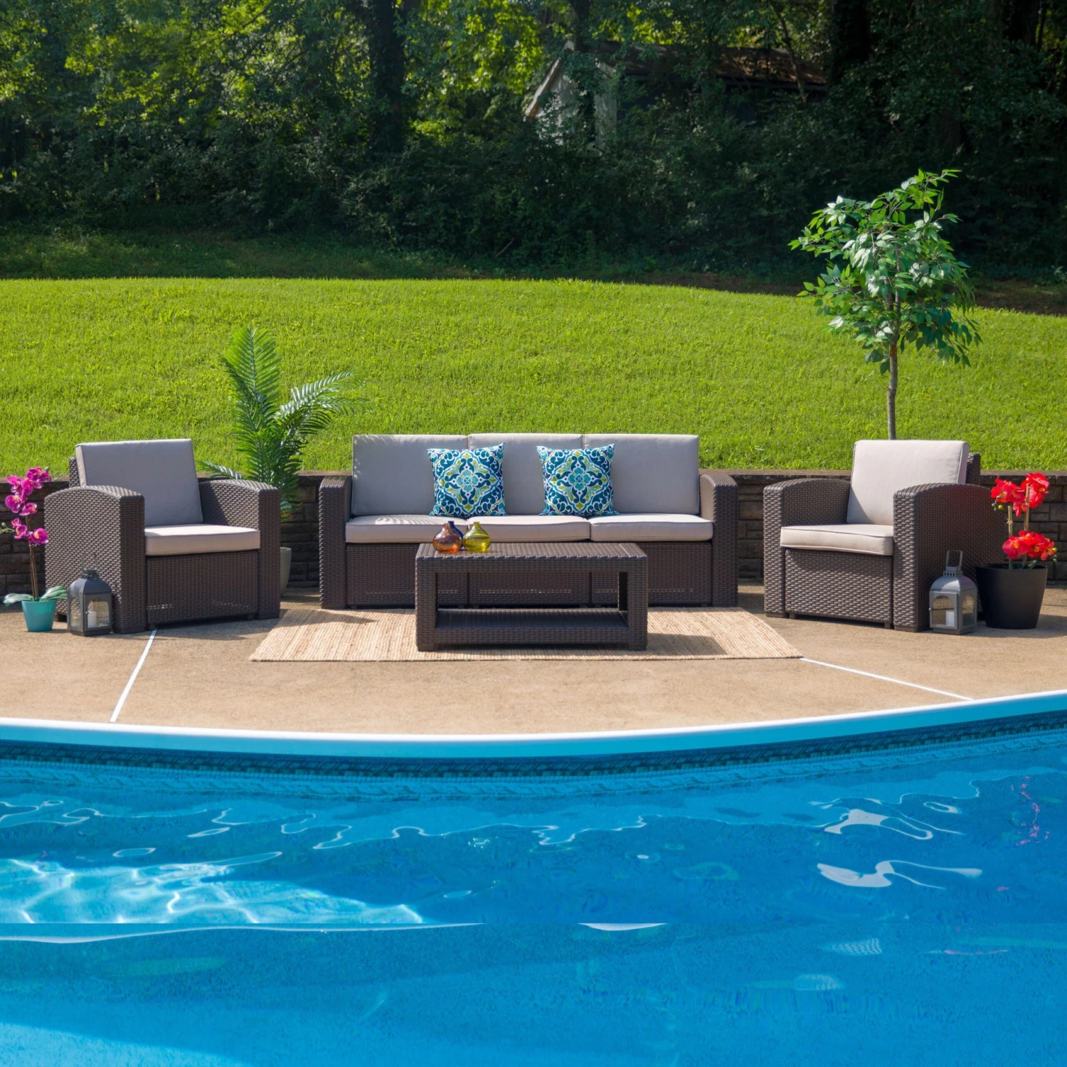 Flash Seneca 4 Piece Outdoor Faux Rattan Chair, Sofa And Table Set - Image 9