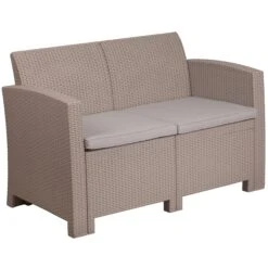 Flash Seneca Faux Rattan Loveseat With All-Weather Cushions