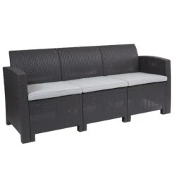 Flash Seneca Faux Rattan Sofa With All-Weather Cushions