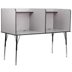 Flash Stand-Alone Double Study Carrel With Top Shelf - Height Adjustable Legs And Wire Management Grommet