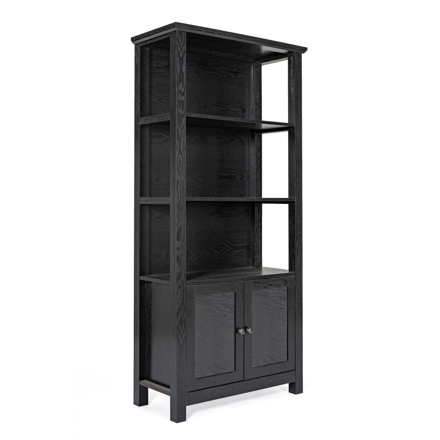 Flash Stella Modern Farmhouse Wooden Bookcase And Storage Cabinet With Tempered Glass Doors And 3 Upper Shelves