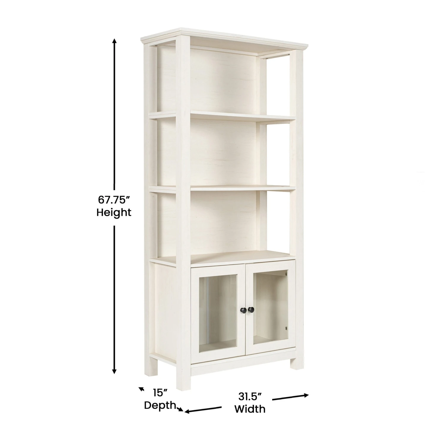 Flash Stella Modern Farmhouse Wooden Bookcase And Storage Cabinet With Tempered Glass Doors And 3 Upper Shelves - Image 17
