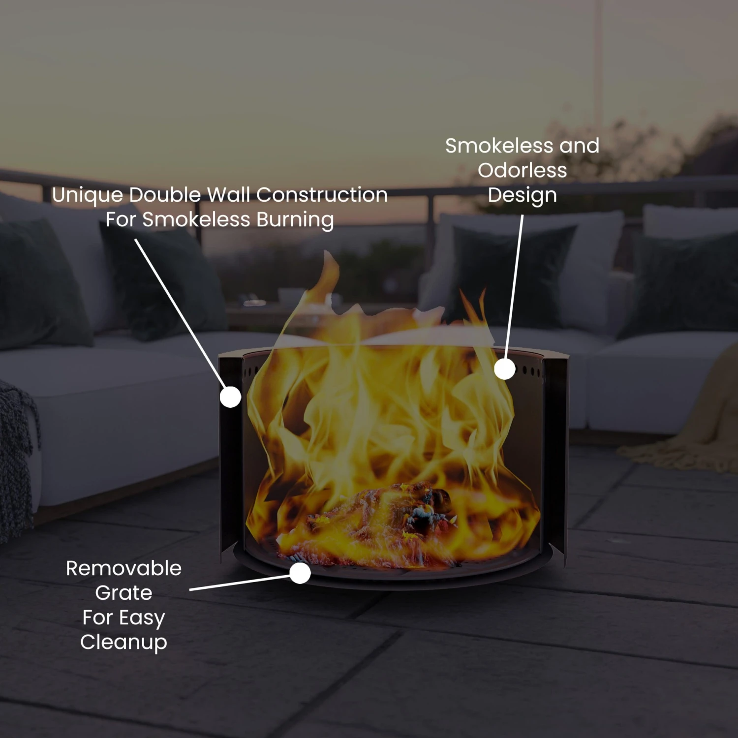 Flash Titus Commercial Grade 19.5 Inch Smokeless Outdoor Firepit, Natural Wood Burning Portable Fire Pit With Waterproof Cover - Image 5