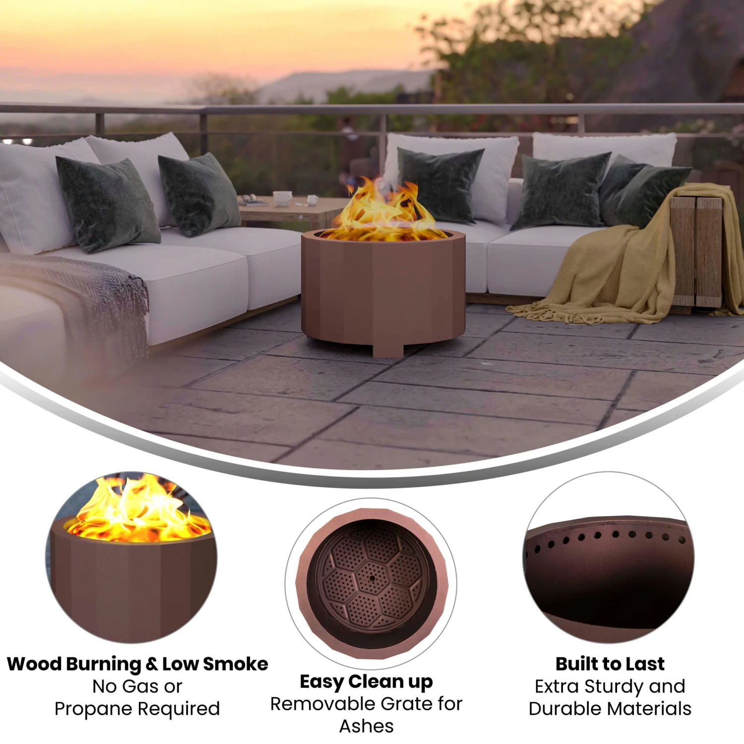 Flash Titus Commercial Grade 27 Inch Smokeless Outdoor Firepit, Natural Wood Burning Portable Fire Pit With Waterproof Cover - Image 18