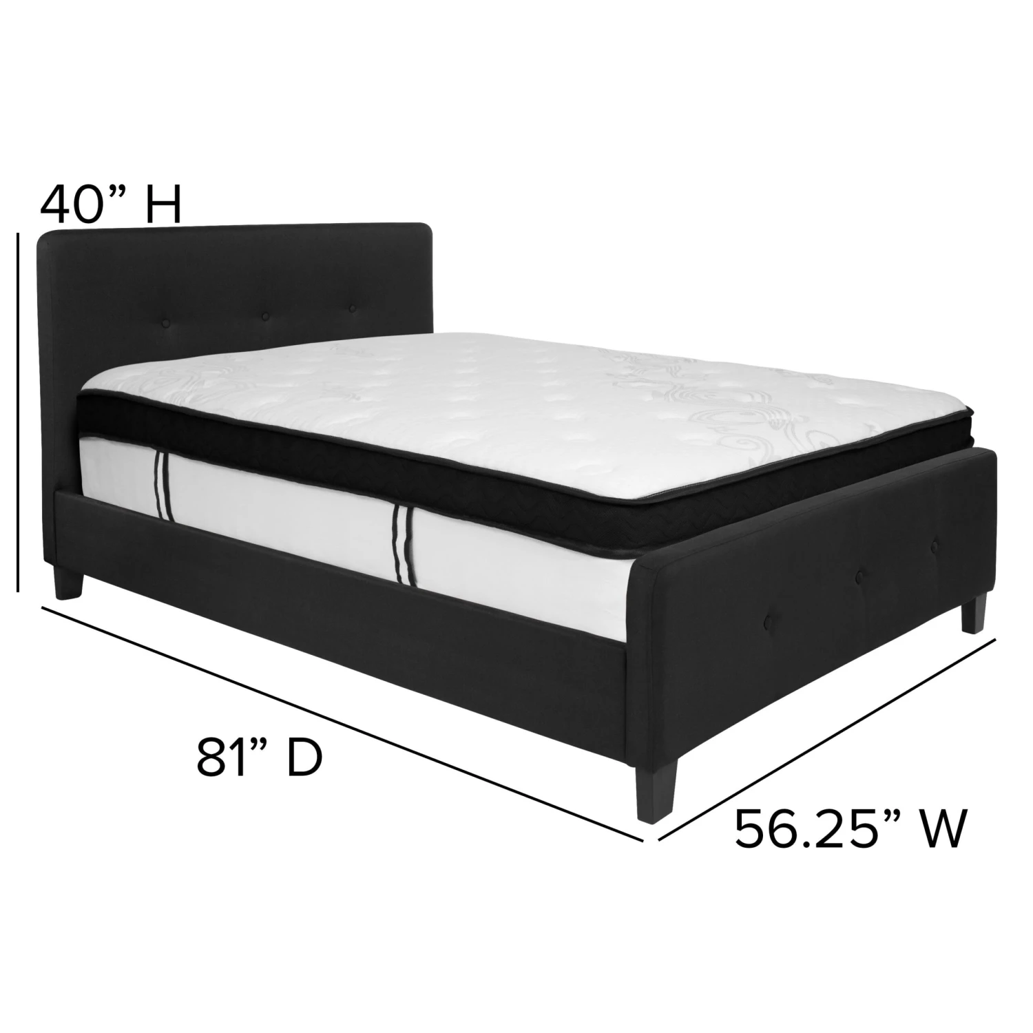 Flash Tribeca Button Tufted Upholstered Platform Bed With Memory Foam Pocket Spring Mattress - Image 16