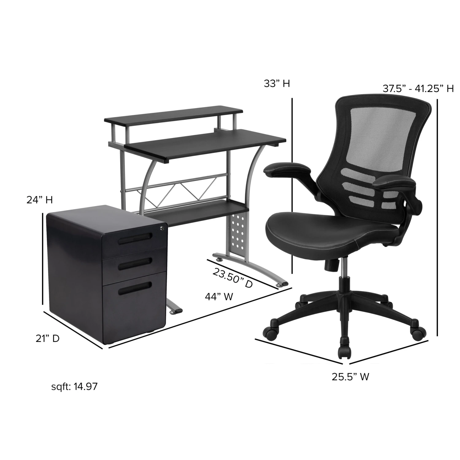 Flash Work From Home Kit - Computer Desk, Ergonomic Mesh/LeatherSoft Office Chair And Locking Mobile Filing Cabinet - Image 7
