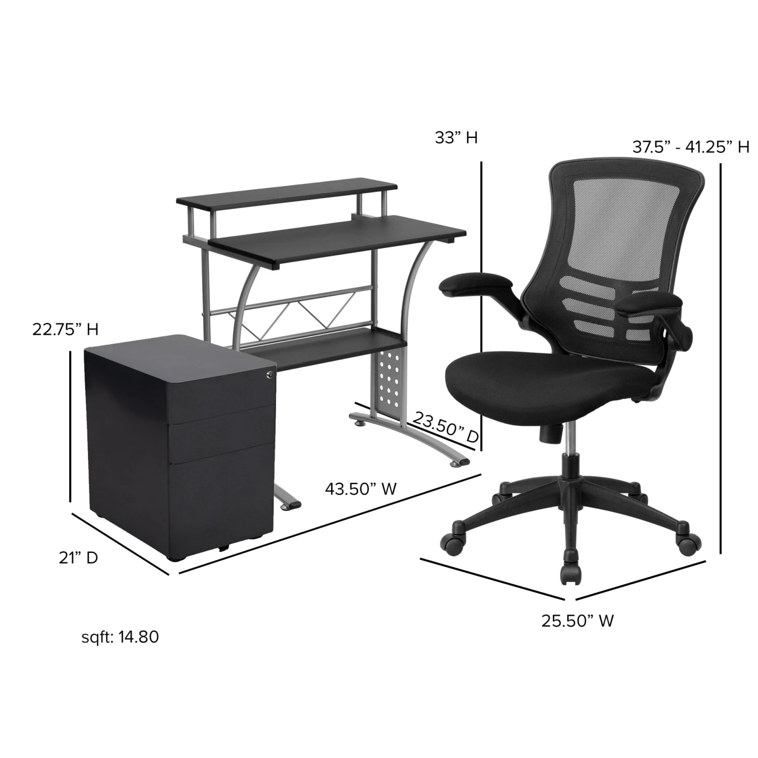 Flash Work From Home Kit - Computer Desk, Ergonomic Mesh Office Chair And Locking Mobile Filing Cabinet With Side Handles - Image 7