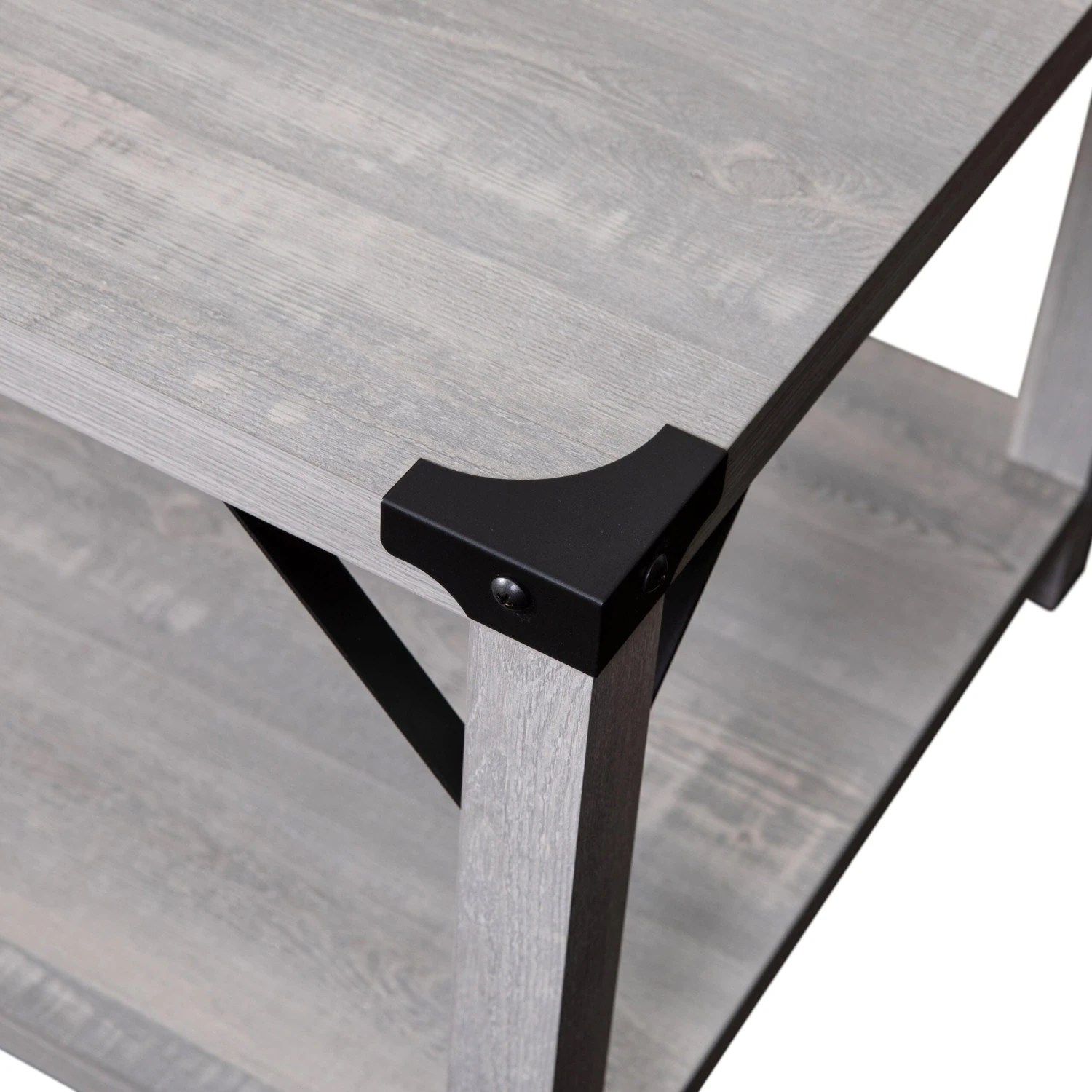 Flash Wyatt Modern Farmhouse Wooden 2 Tier Coffee Table With Metal Corner Accents And Cross Bracing - Image 8