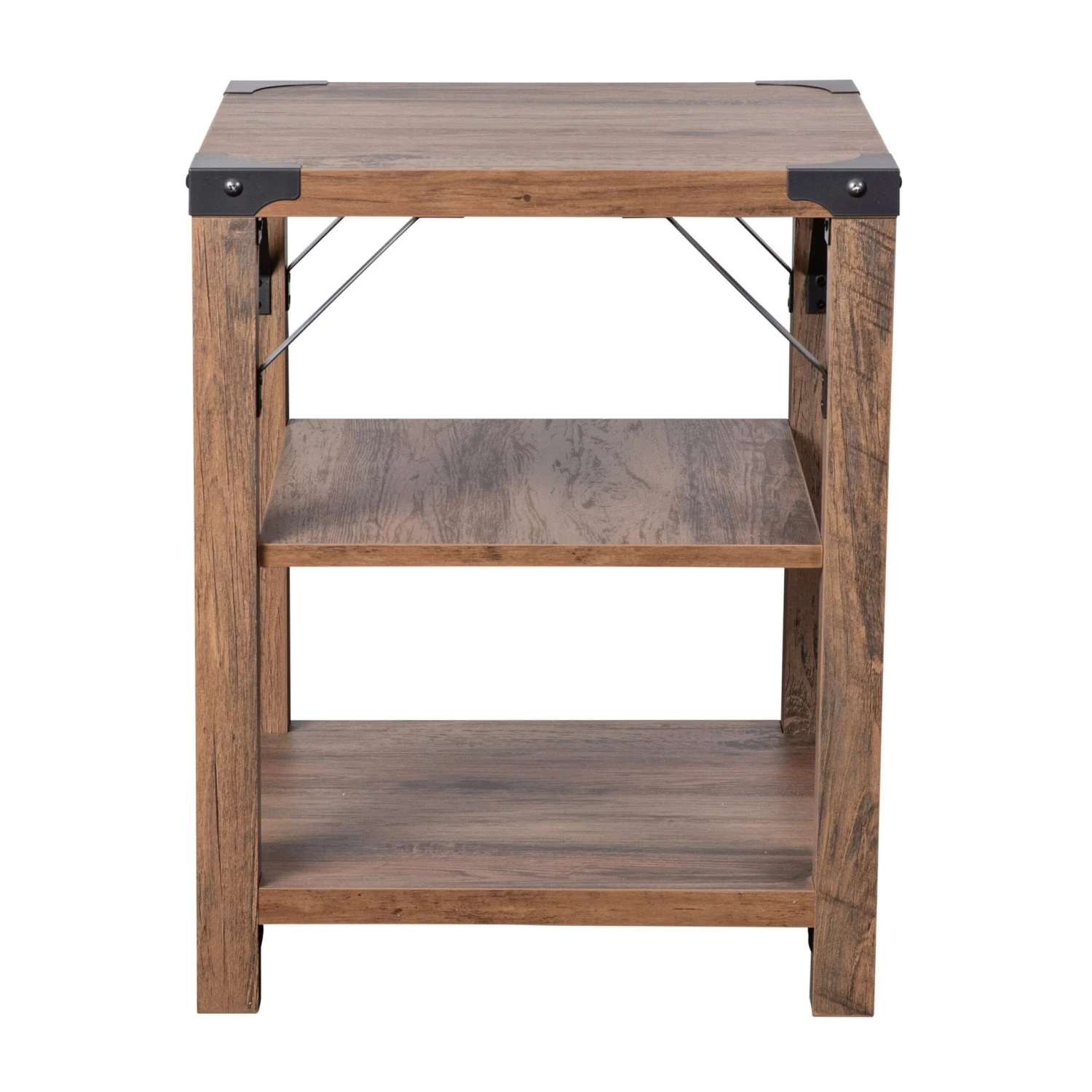 Flash Wyatt Modern Farmhouse Wooden 3 Tier End Table With Metal Corner Accents And Cross Bracing - Image 10