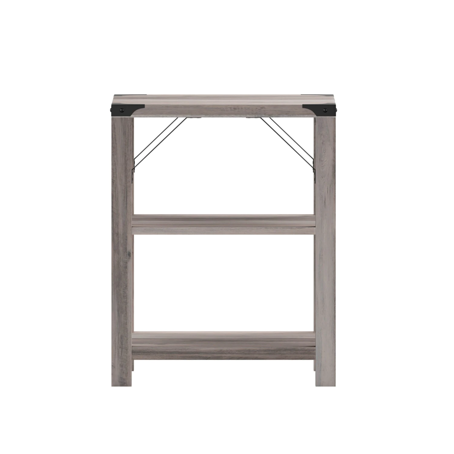 Flash Wyatt Modern Farmhouse Wooden 3 Tier End Table With Metal Corner Accents And Cross Bracing - Image 19